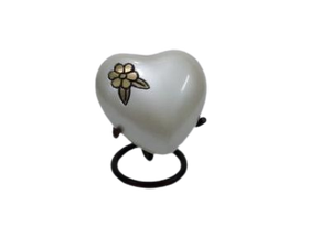 High Quality Brass Small Heart Shaped with Stand Cremation Urn Engraved Silver Finish Deep White Enamel <b>Keepsake</b> <b>Wedding</b> Set - Product Image 3
