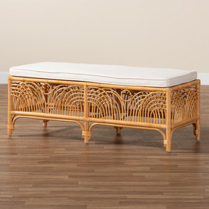 Mezcla de poliéster Banco de ratán tapizado Muebles de patio con estilo para decoración al aire libre - Product Image 1