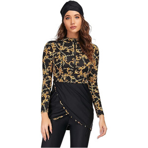 High Quality Comfortable Breathable Sustainable Modest Swim Suit <b>Islamic</b> Burkinis 2 Piece Set High Cut <b>Print</b> - Product Image 1