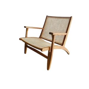 Modern Teak Wood Rattan Woven Accent Chair Cotton <b>Liner</b> Foam Filled Outdoor Lounge Seat for Living Room Hotel Restaurant - Product Image 2