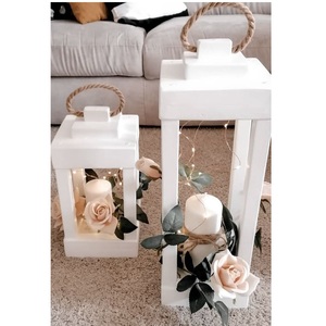 Linterna de madera blanca, portavelas decorativo ligero con asa de cuerda para acampar, picnic, jardín, patio, viajes - Product Image 1