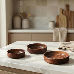 จานไม้วอลนัท ชามไม้ จานอาหารค่ำ ชามไม้สำหรับโต๊ะอาหาร - Product Image 5