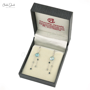 Pendientes Colgantes de Plata de Ley 925 con Topacio Azul Cielo Natural y Topacio Azul Londres, Bañados en Rodio, ¡Gran Venta! - Product Image 6
