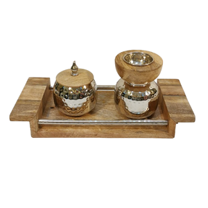 Encensoir en bois et laiton de style Mid-Century avec plateau et support, ensemble d'encensoir Bakhoor - Product Image 1