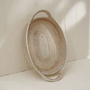 Rattan serving trays with handles stylish wooden tray set kitchen <b>tabletop</b> decor <b>storage</b> supplies - Product Image 4