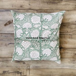 Housse de coussin carrée décorative en coton imprimé à la main en Inde, 40 x 40 cm - Product Image 3