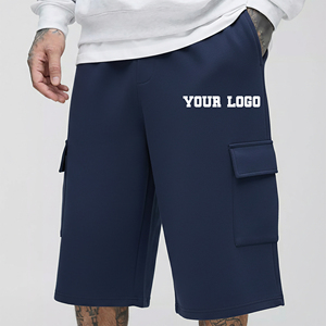 Nuevos pantalones cortos cargo para hombre, de color sólido, cintura elástica, tiro medio, transpirables, de algodón, estilo casual, con logo frontal personalizable y en oferta. - Product Image 1