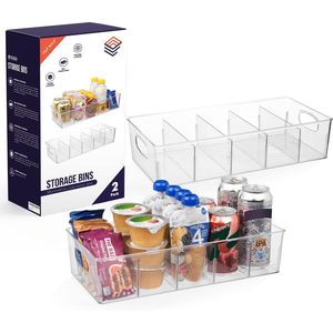 XL Plastic <b>Storage</b> Bins & <b>Boxes</b> with Removable Dividers for Pantry Organization for <b>Kitchen</b> Refrigerator or Cabinet-2 Units - Product Image 1