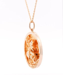 Collier pendentif Saint George vintage en or rose, médaillon ovale religieux chrétien certifié IGI, chaîne serpent, bijoux unisexe - Product Image 1