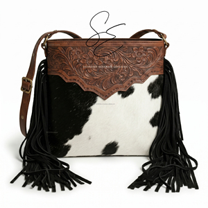 Sac bandoulière en cuir véritable Hairon Western haut de gamme, fait main, avec franges, style cowgirl, sac à main bohème pour femme - Product Image 3
