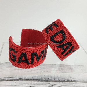 Orange and White Beaded Cuff <b>Bracelet</b> Team Spirit Handmade Seed <b>Bead</b> Embroidery Boutique Jewelry Artisan Artistry By PR India - Product Image 6