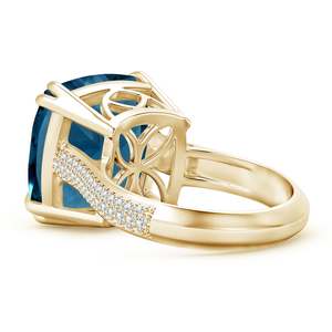 Luxury Women's Cushion Cut Sapphire <b>Cocktail</b> <b>Ring</b> With Pave Diamond Band Engagement Fine Jewelry - Product Image 3