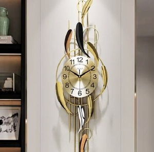 Beautiful nature inspired metal wall <b>clock</b> with golden deer and blue tree leaves, available at wholesale prices. - Product Image 6