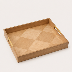 Bandeja de Servir de Madera de Roble Blanco Europeo Hecha a Mano con Incrustaciones de Marquetería Art Deco, Bandeja de Mesa de Centro con Patrón Geométrico Premium - Product Image 3