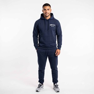 Conjunto Deportivo Azul Marino con Capucha para Hombre, con Estampado Twin City, Pantalones Largos y Sudadera, Ropa Casual Estilo Otoño - Product Image 1
