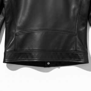 Blouson moto en cuir noir pour homme, col rabattu, fermeture éclair, manches classiques, couleur unie, pour l'automne - Product Image 6