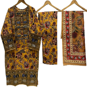 ชุดเดรสสำเร็จรูปผ้าฝ้ายปักลายคุณภาพสูงจากปากีสถานสำหรับผู้หญิง ไซส์พลัส ชุดเดรส 3 ชิ้นคุณภาพสูง - Product Image 3