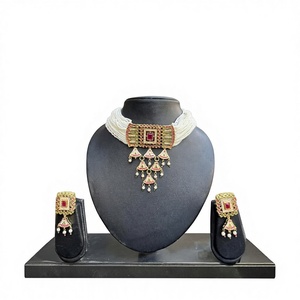 Conjunto de Collar Jadau de Latón Chapado en Oro con Piedras AD e Imitación de Perlas, Estilo Indio, para Mujer, Joyería Étnica India, Calidad de Exportación - Product Image 1