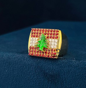 Superbe nouvelle bague tendance hip-hop entièrement sertie de moissanite VVS taille brillant rond en argent sterling 925 avec drapeau du Liban pour homme - Product Image 3