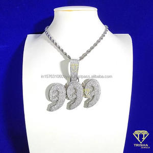 สร้อยคอหรูหรา "999" ประดับเพชรแล็บโกรว์ จี้ทองคำ ดีไซน์ฮิปฮอป งานแฮนด์เมด - Product Image 1