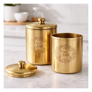 Top Notch Quality Bulk Supply Home <b>Decor</b> <b>Kitchen</b> Use Handcrafted Luxury Brass Tea Canister Airtight Storage Jar for Sale - Product Image 1