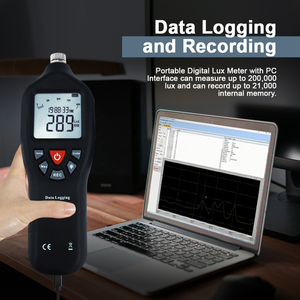 Digital Lux Meter <b>Light</b> <b>Sensor</b> Tester with Data Logging Function 0-200000 Lux Detachable <b>Sensor</b> Black - Product Image 4