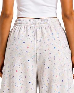 Customized <b>White</b> Paint Splatter Women Wide Leg Sweatpants High Waist Casual Streetwear Lounge Fleece Trousers With Pockets - Product Image 6