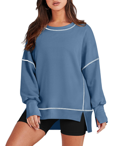 Sweat-shirt oversize noir à manches chauve-souris avec surpiqûres contrastées et découpes pour l'automne - Product Image 6