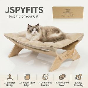 Elevated Cat Bed Hammock, Raised Orthopedic Dog Bed with Dual-Sided Plush & Linen Cushion, Modern Cat Furniture - Product Image 3