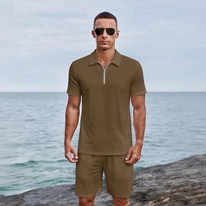 Men's Solid Color Cotton Polo Shirt & <b>Shorts</b> <b>Set</b> Casual Breathable Summer Wear t-shirt <b>set</b> Solid color - Product Image 3