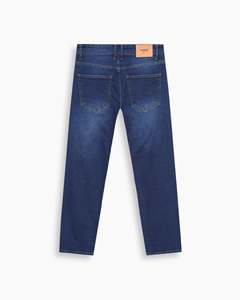 Jean en denim coupe droite pour homme, bleu moyen, ajustement personnalisé, taille haute, respirant, séchage rapide, motif lettres vintage, printemps-hiver - Product Image 2