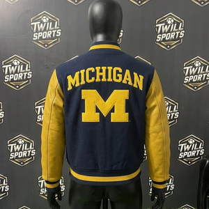 Custom for Navy Blue <b>Yellow</b> Men's Winter Varsity Letterman Jacket <b>Wool</b> Body Leather Sleeves College Team Sport Bomber - Product Image 2