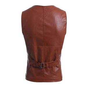 New Design Casual High Quality Breathable Winter Canvas <b>Leather</b> <b>Vest</b> With V-neck Single Button Closure <b>Leather</b> <b>Vest</b> Waistcoats - Product Image 2
