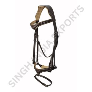 Brida de salto de cuero genuino acolchada con costuras elegantes, anatómica, elevada para exhibición, con corona y narquera acolchadas suaves, de primera calidad. - Product Image 5