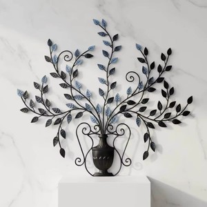 Décoration d'intérieur traditionnelle, art pour salon, sculpture murale en métal, design feuillage, lot d'une seule pièce - Product Image 3