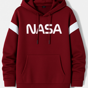 Sudadera con Capucha Estampada de la NASA para Hombre, Gris, Algodón, Felpa Francesa, Corte Regular, Informal, para Otoño, con Diseño de Bolsillo - Product Image 3