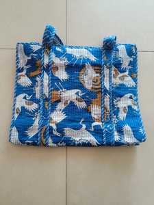 Blue <b>Tote</b> Bag with White Crane Pattern Bohemian Style Beach Bag <b>Zip</b> Closure All Seasons Use Quilted <b>Tote</b> Bag Jaipuri Pattern - Product Image 2