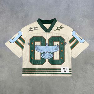 OEM Custom Manufacturer Sports Vintage Streetwear Cropped Mesh t Shirt Striped Sleeve Tee Football Boxy Jersey for <b>Men</b> - Product Image 6