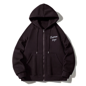 Sweat à capuche décontracté en molleton 100 % coton avec fermeture éclair intégrale pour l'hiver, logo personnalisé imprimé, manches longues, service OEM pour hommes - Product Image 2