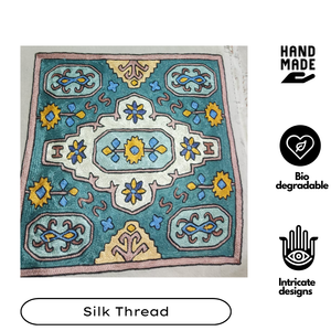 Farmhouse Kashmiri Hand Aari Embroidered Silk Thread Cushion Cover 16x16 Cotton Decorative <b>Pillow</b> Case Luxury Style Sustainable - Product Image 2