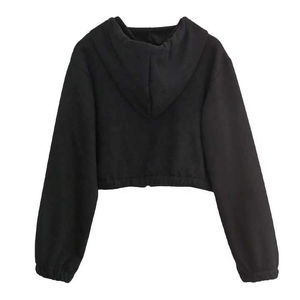 Sudadera con capucha extragrande para mujer con cremallera, talla grande, informal, cuello redondo, top corto con mangas largas, hombros caídos, logo frontal, invierno - Product Image 5