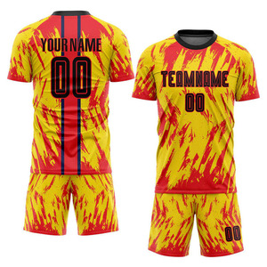 New Season Custom <b>Red</b> & Yellow All Over Sublimation Print Soccer Uniform Quick Dry Jersey Personalized Name Number for Club Team - Product Image 1