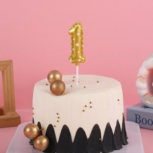 TOOWIN Decoraciones para Pastel de Cumpleaños y Día de San Valentín, Globo Dorado, Vela con Número para Primer Cumpleaños - Product Image 3