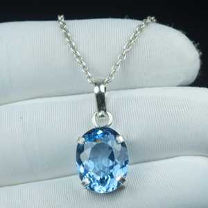 จี้พลอยอะความารีนสีฟ้าธรรมชาติทรงรี เงินแท้ 925 สร้อยคอพลอยสวยงาม - Product Image 6