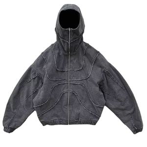 Strass personnalisé lavage à l'acide sweats à capuche hommes broderie Patch français éponge Streetwear Vintage en détresse sweats à capuche zippés PAR BS 2026 - Product Image 2