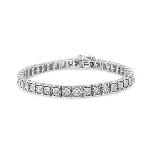 Bracciale con Diamanti da 1/4 Carati in Argento Sterling 925, Colore I-J, Purezza I2-I3, Catena Fine e Bracciali, Misura 7.25 Pollici - Product Image 1