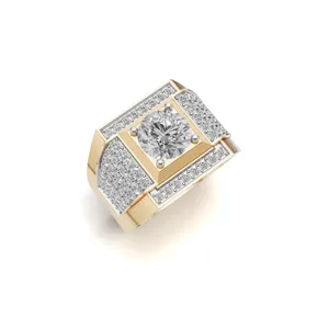 IGI Certified & VVS Clarity Crown Imperium Men's <b>Diamond</b> <b>Ring</b> Lab Created Yellow Gold <b>Diamond</b> <b>Ring</b> Round Cut <b>Ring</b> for Wholesale - Product Image 5
