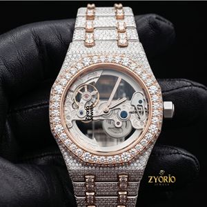 Reloj de Lujo Automático con Esqueleto de Moissanita para Hombre, Totalmente Cubierto de Diamantes de Moissanita VVS, Dos Tonos, Oro Rosa y Plata - Product Image 5