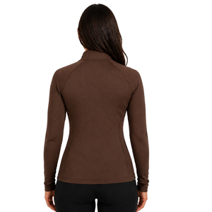 Women’s Chocolate <b>Brown</b> Horse Riding Base Layer <b>Long</b> <b>Sleeve</b> Equestrian Training Shirt Quarter Zip Stretch Breathable Performance - Product Image 2