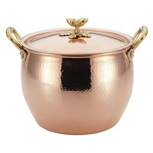Casserole de cuisine haut de gamme en cuivre avec couvercle décoratif, poignées en laiton, fait main, pour cuisiner et servir - Product Image 3